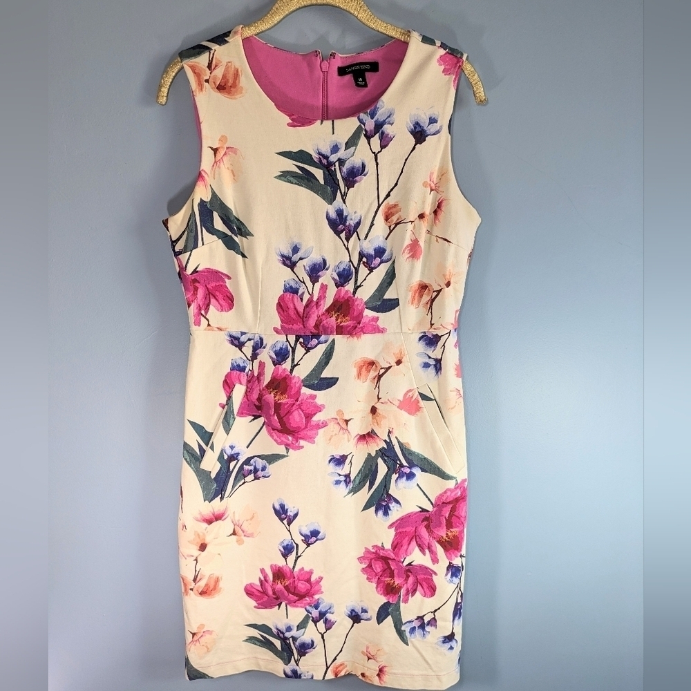 Lands' End White Floral Ponte Knit Sleeveless Sheath Dress
